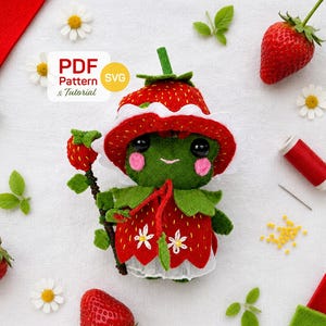 Strawberry Witch Frog Felt Sewing Pattern | Kawaii Keychain Charm (Digital Download)