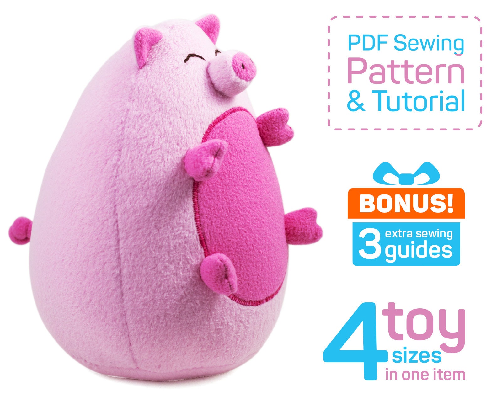 Pig sewing pattern Pig PDF pattern Sewing pig pattern PDF Etsy
