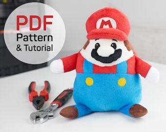 Mario chibi plush sewing pattern PDF and tutorial kawaii stuffed doll pattern