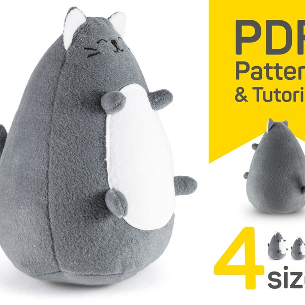 Cat sewing pattern PDF: fat Cat plush sewing pattern & tutorial, cute kawaii Kitten, easy stuffed animal toy to sew