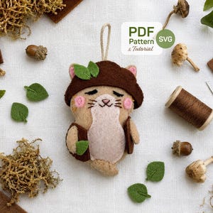 Zen Mushroom Cat Felt Sewing Pattern | Kawaii Keychain Charm, Cottagecore Ornament (PDF Download)