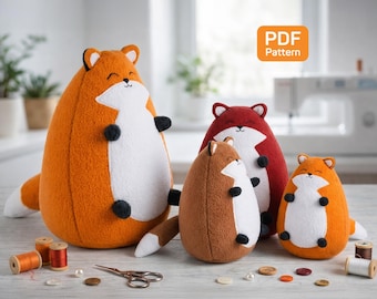 Fox Sewing Pattern PDF: Kawaii Plush Stuffed Fox Toy Tutorial in 4 Sizes