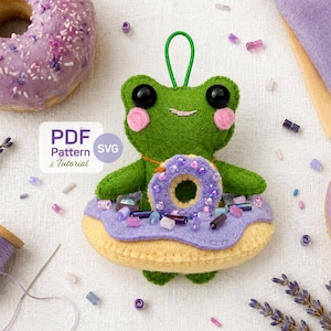 Donut Frog Felt Sewing Pattern | Kawaii Ornament (PDF SVG)