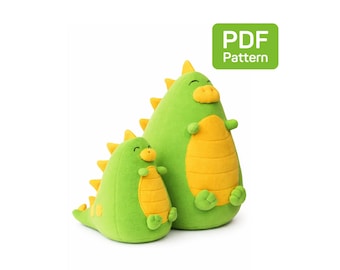 Dinosaur Plush Sewing Pattern: Fat Stuffed Dino DIY (PDF Pattern, 4 Sizes)