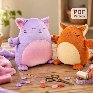 Kawaii Katze Schnittmuster: Squishy Stofftier Schnittmuster (PDF Download)