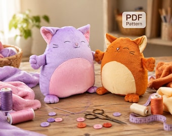 Patrón de costura de peluche de gato Kawaii: Juguete de peluche suave y blandito (Descarga en PDF)