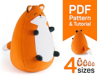 Stuffed Fox pattern PDF: Fat plush Fox sewing pattern & animal toy tutorial, cute kawaii