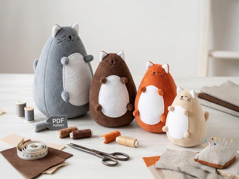 Fat Cat Ruler Patterns Fat Cat Sewing Pattern PDF, Kawaii Chubby Cat in 4 Sizes, Soft Toy ...