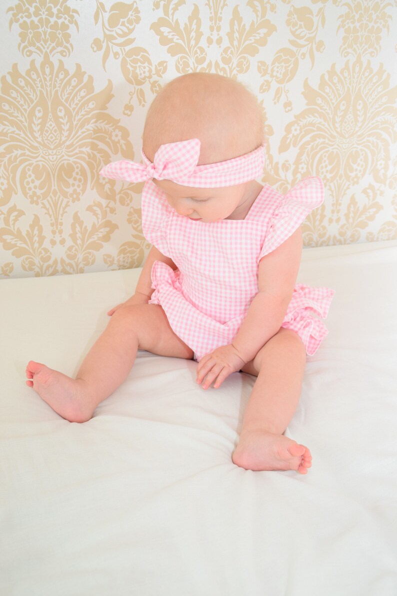 Baby Pink Gingham Ruffle Romper With Matching Headband. Etsy