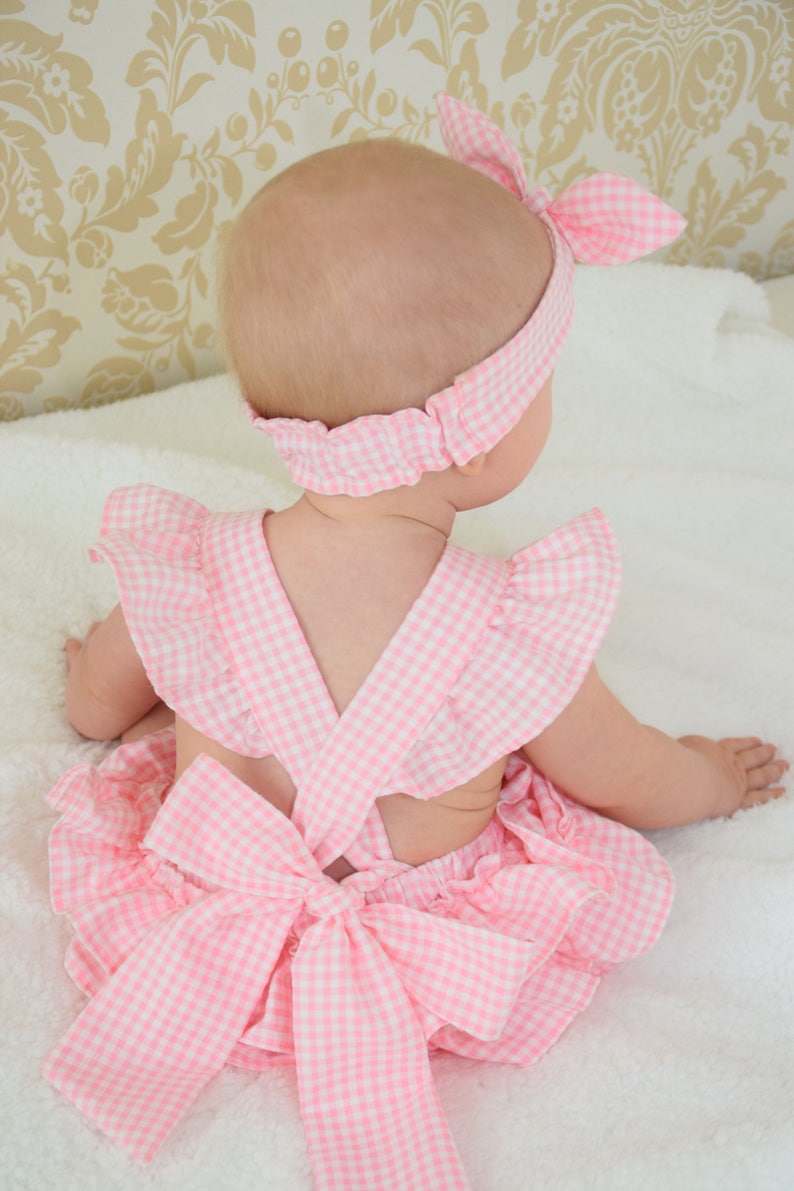 Baby Pink Gingham Ruffle Romper With Matching Headband. Etsy