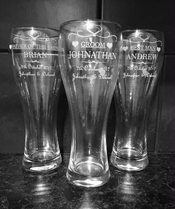 PERSONALISED ENGRAVED PINT GLASS BEST MAN GIFT FATHER OF THE BRIDE GIFT WEDDING