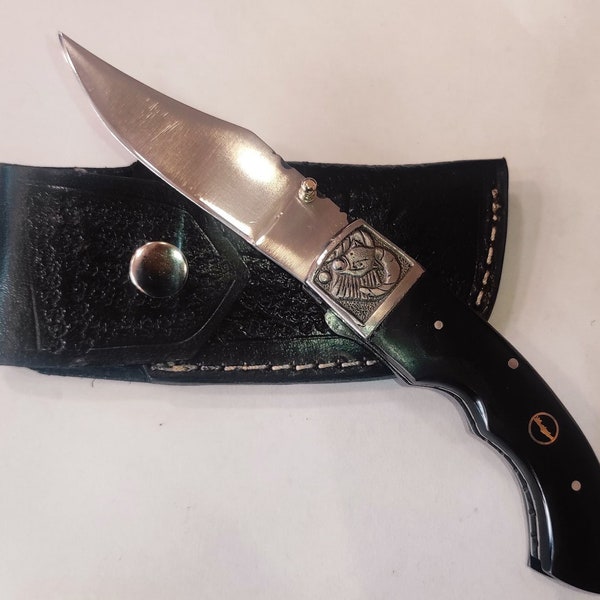 Handmade Folding Knife Stainless steel Horn Ram Engraved