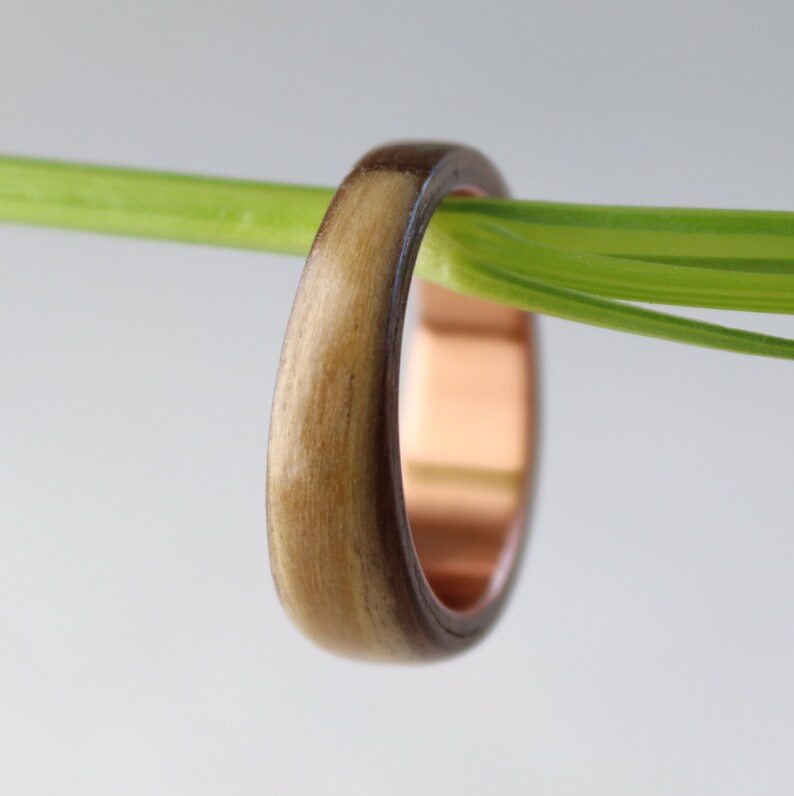 Cherry on Walnut With a Tapered Copper Band Men/'s Wedding Ring Women/'s Wedding Ring