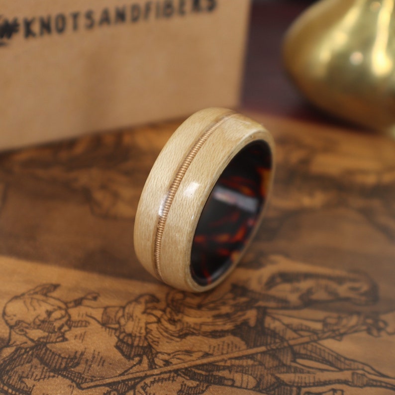 Men's Wedding Ring Guitar String Inlay Maple Wood Ring Etsy