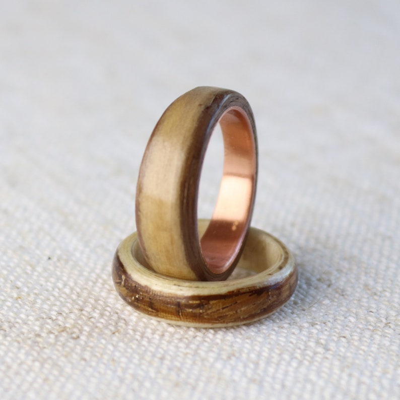 Cherry on Walnut With a Tapered Copper Band Men/'s Wedding Ring Women/'s Wedding Ring
