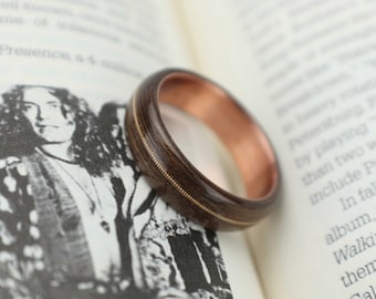 Men's Wedding band made from Walnut, Copper and Guitar string inlay, Men's engagement ring, Men's promise ring