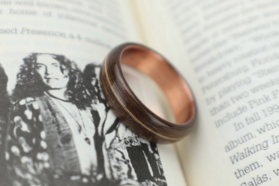 Cherry on Walnut With a Tapered Copper Band Men/'s Wedding Ring Women/'s Wedding Ring