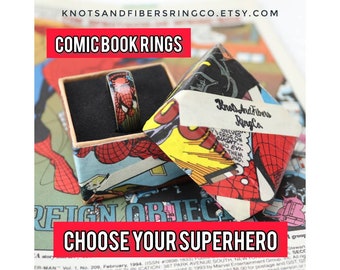 Comic Book Rings - Vintage Superhero Jewelry with Ring Box