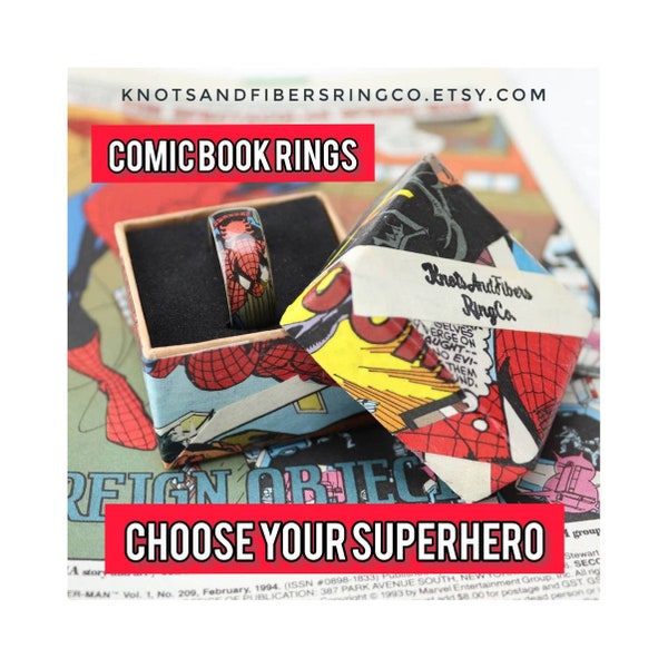 Comic Book Rings - Vintage Superhero Jewelry with Ring Box