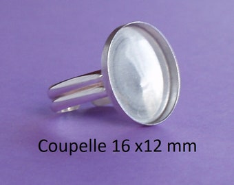 Sterling silver ring blank, adjustable, oval bezel cup 16 x12 mm