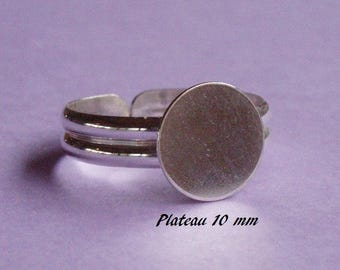 Support de bague en argent massif .925, plateau plat rond 10 mm