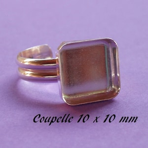 Handmade sterling silver ring blank, square bezel cup 10 x 10 mm