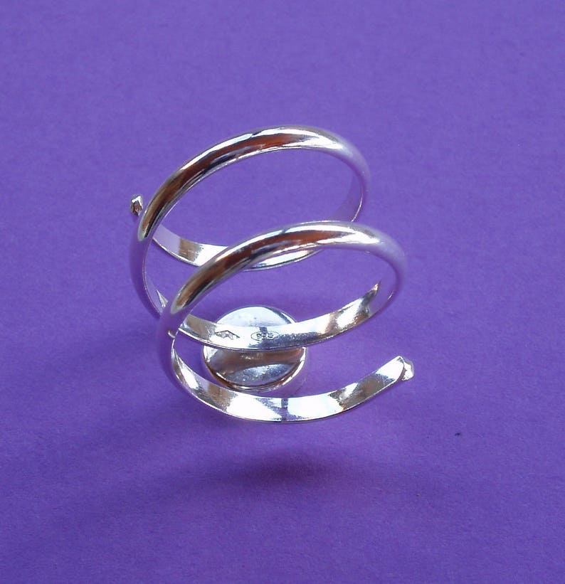 Support de bague en argent massif .925, spirale réglable, coupelle 8 mm image 3