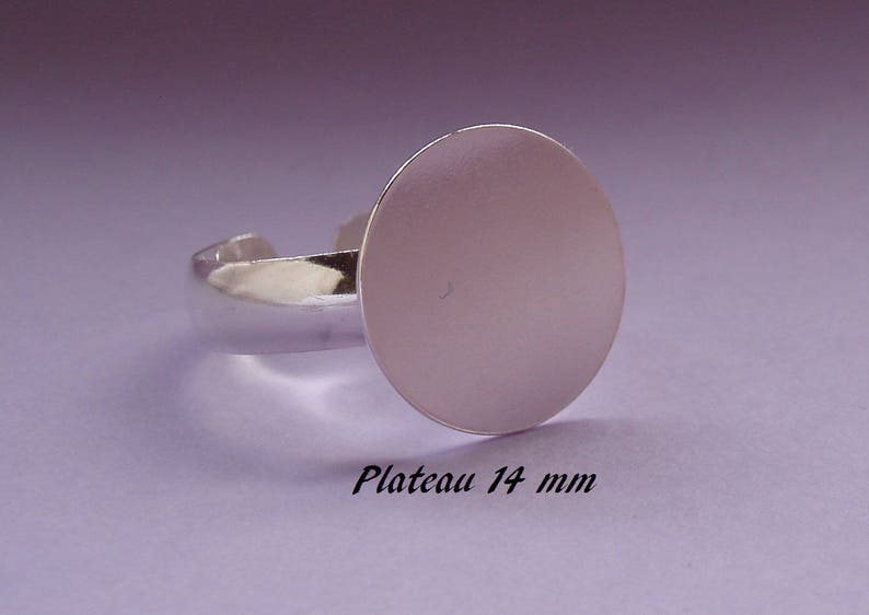 Support de bague en argent massif .925, anneau lisse, plateau plat rond 14 mm image 1