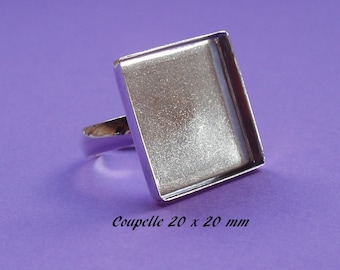 Support de bague en argent .925, anneau lisse, coupelle 20 x 20 mm