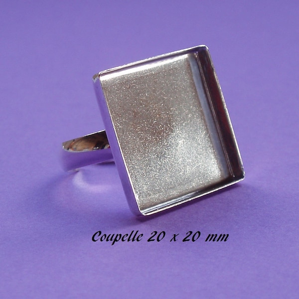 Support de bague en argent .925, anneau lisse, coupelle 20 x 20 mm