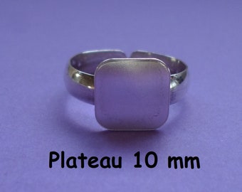 Support de bague en argent massif .925, anneau lisse, plateau 10 x 10 mm