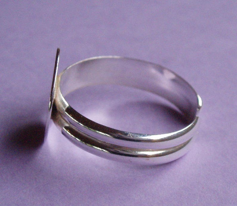 Adjustable sterling silver ring blank round tray 12 mm