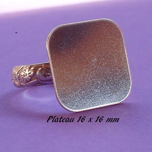 Support de bague en argent .925, motif feuilles, plateau 16 x 16 mm image 1