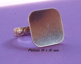 Support de bague en argent .925, motif feuilles, plateau 16 x 16 mm