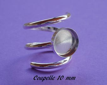 925 silver ring holder, adjustable spiral, 10 mm cup