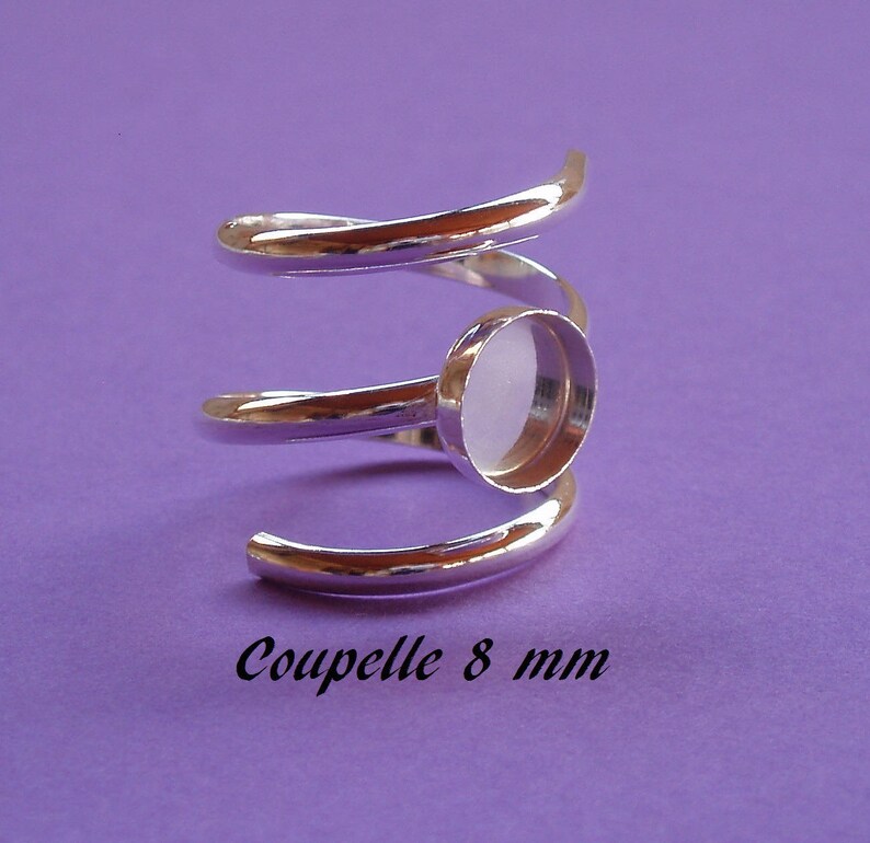 Support de bague en argent massif .925, spirale réglable, coupelle 8 mm image 1