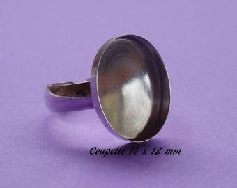 Support de bague en argent .925, anneau lisse, plateau-coupelle 16 x 12 mm