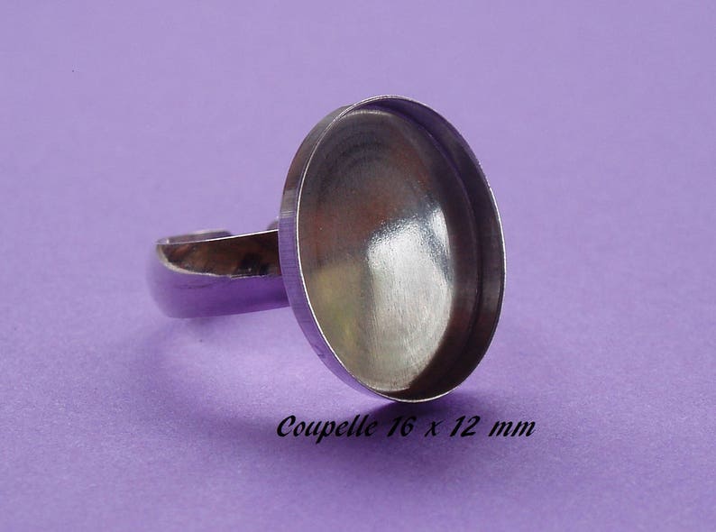 Support de bague en argent .925, anneau lisse, plateau-coupelle 16 x 12 mm image 1