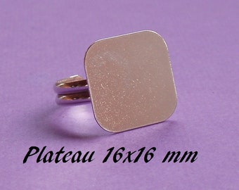 Support de bague en argent massif .925, plateau plat carré 16 x 16 mm