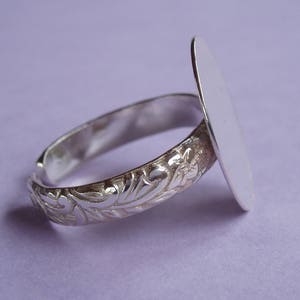 Support de bague en argent massif, motif feuilles, plateau plat oval 18 mm x 13 mm image 2