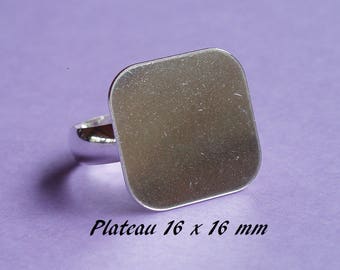 Soporte de anillo .925 de plata maciza, anillo liso, bandeja de 16 x 16 mm