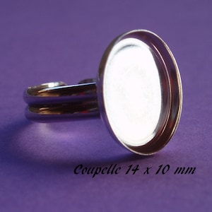 Sterling silver ring blank, adjustable, oval bezel cup 14 x12 mm