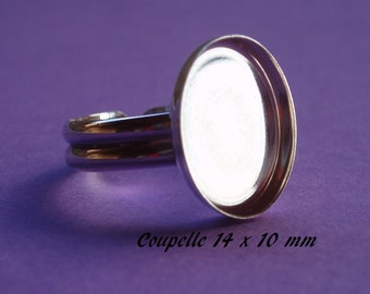 Sterling silver ring blank, adjustable, oval bezel cup 14 x12 mm