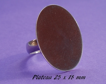 Soporte de anillo plateado .925, anillo liso, bandeja plana ovalada 25 x 18 mm