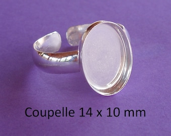 Support de bague en argent .925, anneau lisse, plateau-coupelle 14 x 10 mm