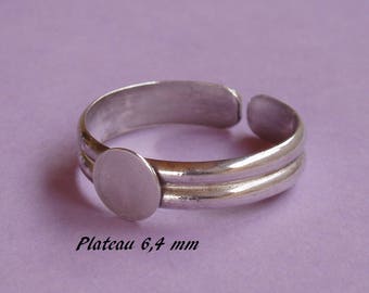 Anneau de bague en argent massif .925 réglable à plateau rond 6,4 mm