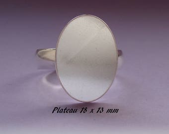 Support de bague en argent massif .925, anneau lisse, plateau plat oval 18 x 13 mm