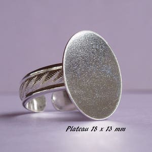 Support de bague en argent massif .925 motif classique, plateau plat oval 18 x 13 mm image 1