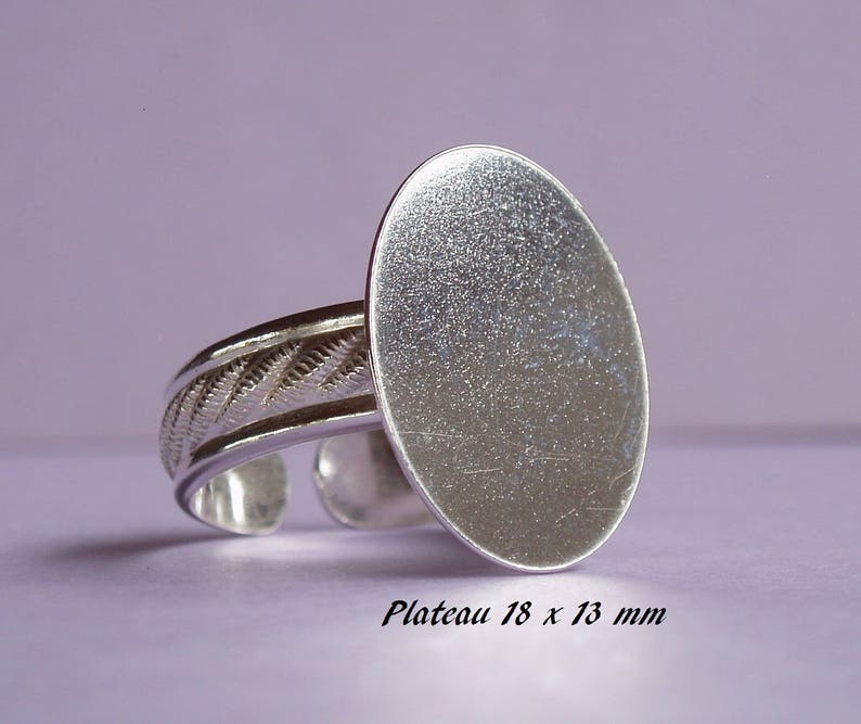 Support de bague en argent massif .925 motif classique, plateau plat oval 18 x 13 mm image 1