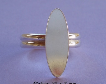 Sterling silver ring blank, oval flat pad 20 x 7 mm
